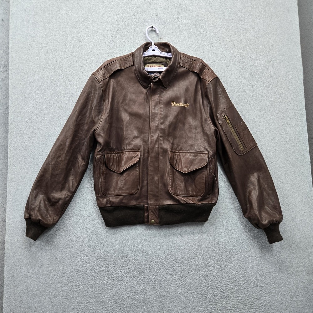 Perrone Aviation Apparel Men Jacket 44 Brown Leather Embroidered Aviation Lined